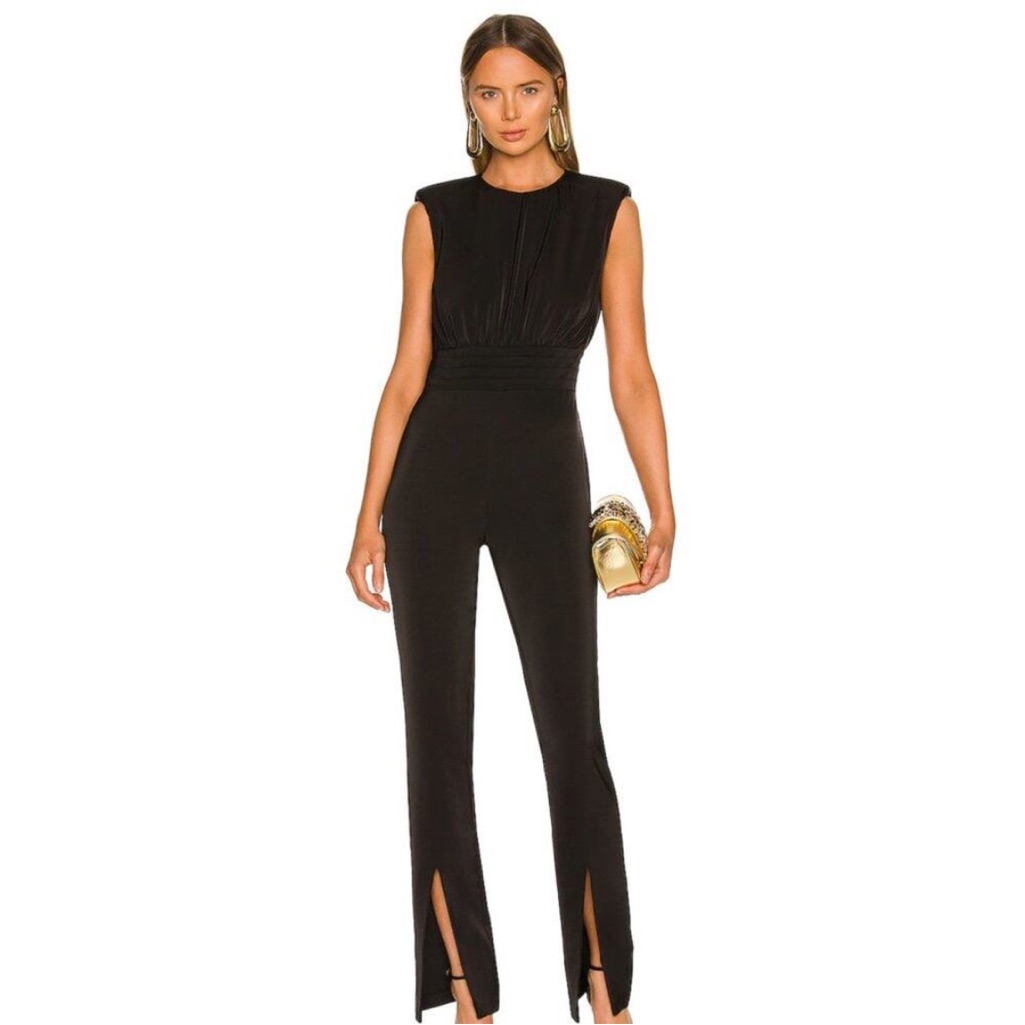 Nbd Black Sleeveless Jumpsuit With Front Leg Slits